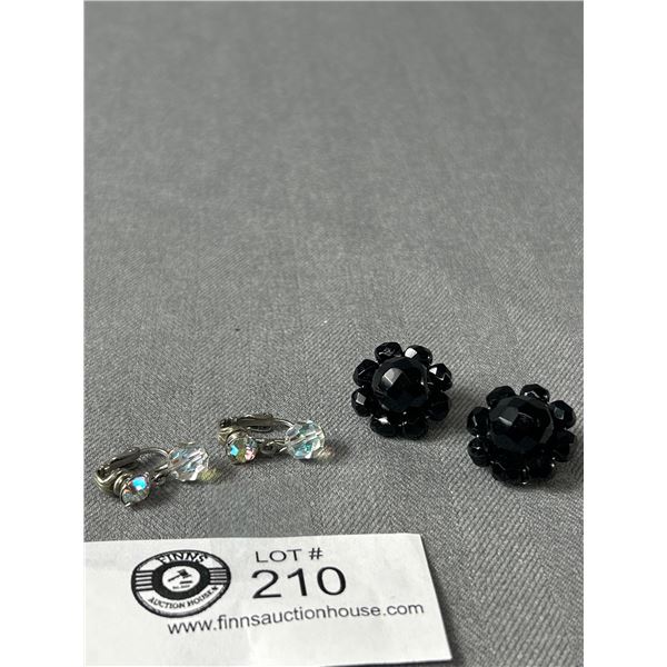 Vintage Black Crystal Earrings - Western Germany & Aurora Drop Crystal Earrings