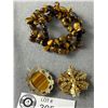 Image 2 : Tiger Eye Bracelet, Vintage Brooch & Pendant