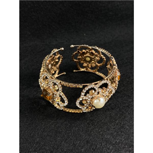 Beautiful Vintage Rhinestones Open Cuff Bangle