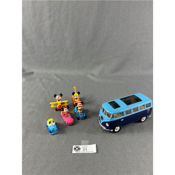 Volkswagon Die Cast Metal 6  L Micro Bus & Lot Of Tomy Made In Japan Disney/Vehicles