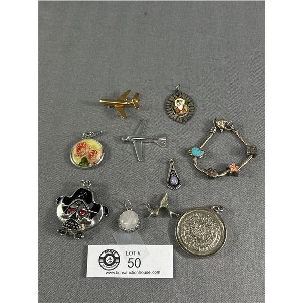 9 Misc Old Pendants and Charm Bracelet