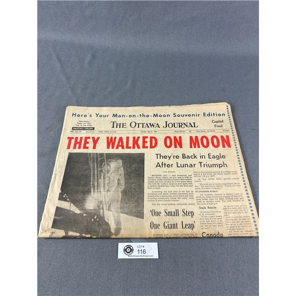 1969 Ottawa Journal Newpaper Headlining "They Walked On The Moon"