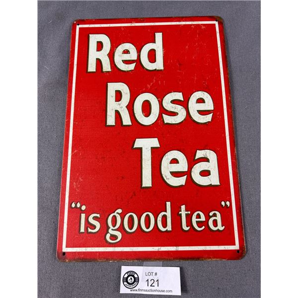 Red Rose Tea Tin Sign. Approx. 8  x 12 