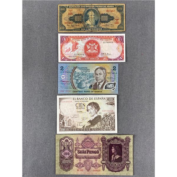 Collectible World Bank Notes - Brasil, Trinadad/Tobago, Madrid & More