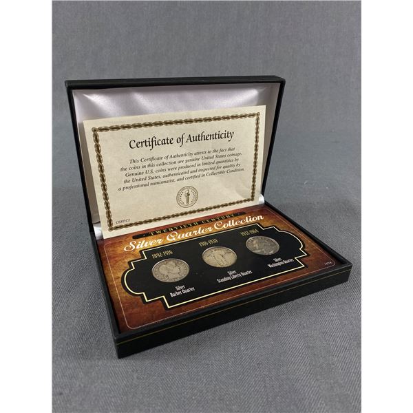 20th Century Silver Quarter Colllection In Display Box w/ COA