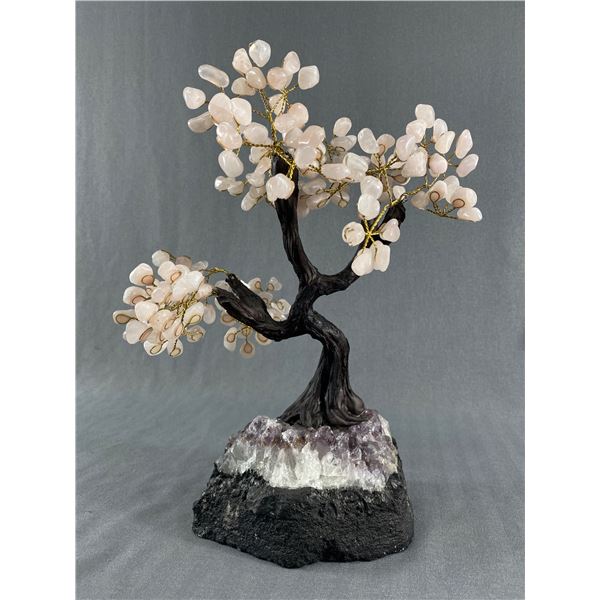 15" Rose Quartz Bonsai Tree. Brazil. On Amethyst Base. MSRP $2700.00