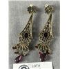 Image 2 : Large Red Stones w/ Rhinestones Dangle Earrings, 3 1/2" L, Original Patina