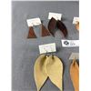 Image 3 : 6 Pairs Of Genuine Brown & Beige Leather Dangle Earrings. Made In Canada