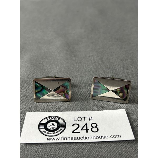 Beautiful .925 Silver Cufflinks w/ Abalone Accents - Artist Marked RA