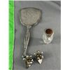 Image 3 : Vintage Silk Scarf - 1960 California Winter Games, Silverplate Hand Mirror, Cut Glass Dresser Bottle