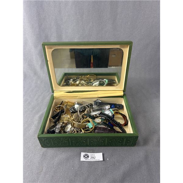 Vintage Mirrored Jewelry Box Of Watches. Some Vintage