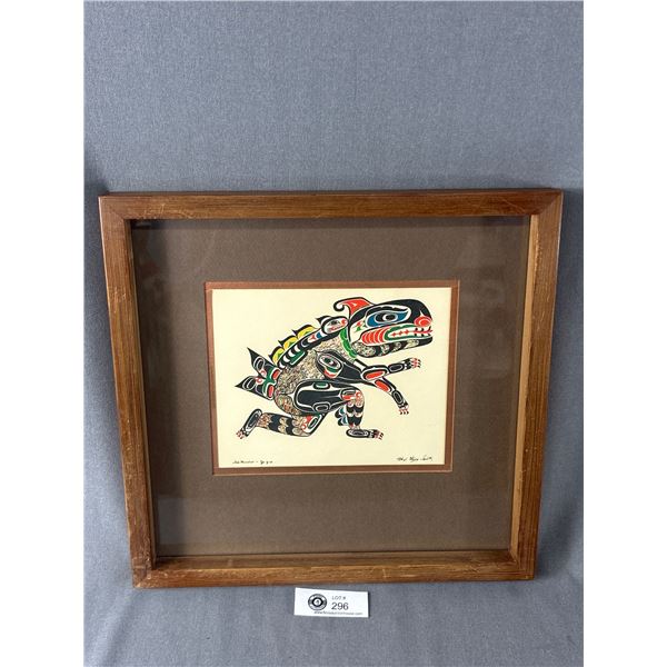 Framed Native Print "Sea Monster -Ga-gish" By Chief Henry Spack. Approx. 14 1/2" x 13 3/4"