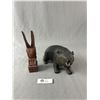 Image 1 : Nicely Carved Wood Black Bear w/ Bead Eyes ( Approx. 7"L)  & Cedar Totem Pole Signed Jening.(Approx.