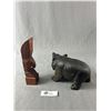 Image 2 : Nicely Carved Wood Black Bear w/ Bead Eyes ( Approx. 7"L)  & Cedar Totem Pole Signed Jening.(Approx.