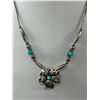 Image 2 : Vintage Necklace w/ Long Metal Beads & Metal & Turquois Accents. Screw On Clasp