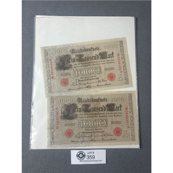 2 1910 German Bank Notes