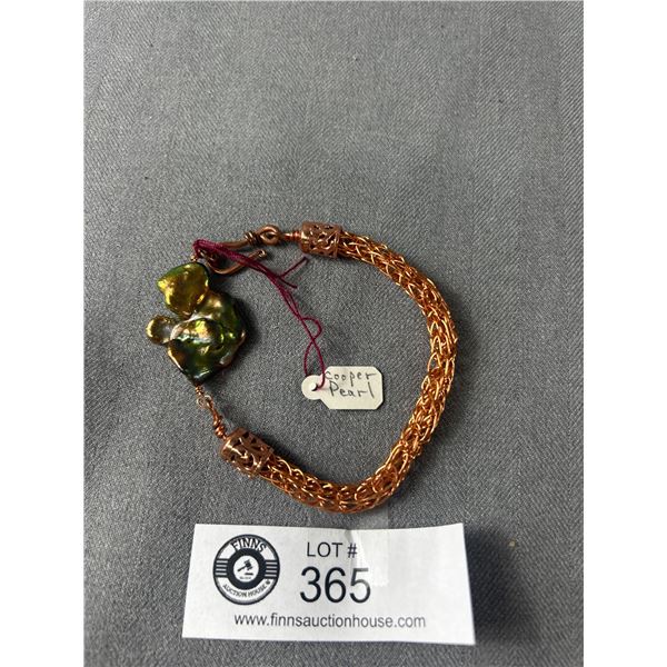 Hand Crafted Copper Bracelet w/ Copper Pearl Pendant. By JR Creations. MSRP $125.00