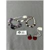 Image 1 : Hand Crafted Wire Bracelet w/ Amethyst, Crystal & Labradorite Beads, Enamel Garnet Silver Earrings A