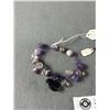 Image 2 : Hand Crafted Wire Bracelet w/ Amethyst, Crystal & Labradorite Beads, Enamel Garnet Silver Earrings A