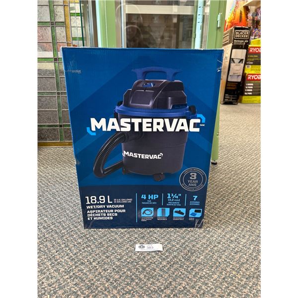 New In Box 4HP Mastervac 18.9L Wet/Dry Vacuum. Never Been Used.