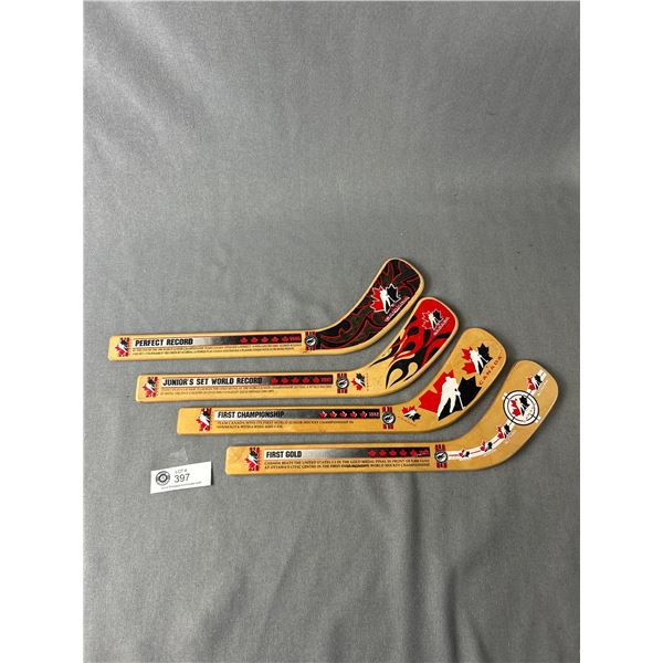 Lot Of Team Canada Collectible Mini Wood Hockey Sticks- 1982, 1990, 1995 & 1997