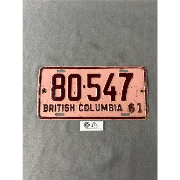 1961 BC License Plate