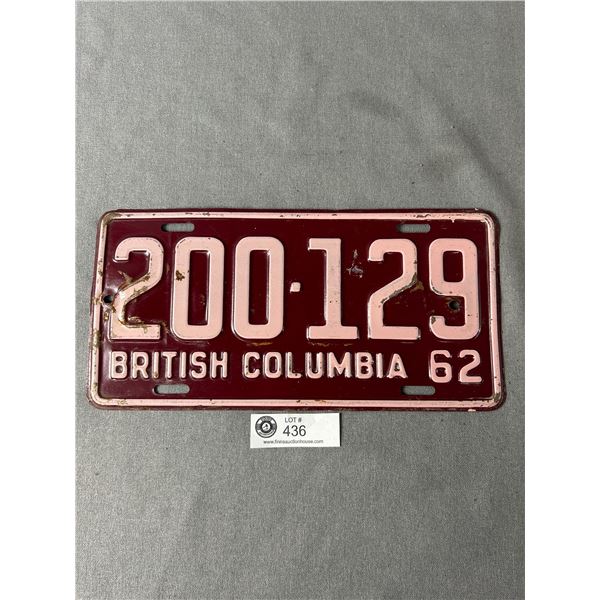 1962 BC License Plate