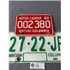 Image 2 : 2 1982 BC License Plate w/ Motor Carrier License Plate