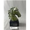 Image 1 : Heavy Green Stone Horse Bust On Black Cube Stone Base. Approx. 8" H