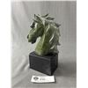 Image 2 : Heavy Green Stone Horse Bust On Black Cube Stone Base. Approx. 8" H