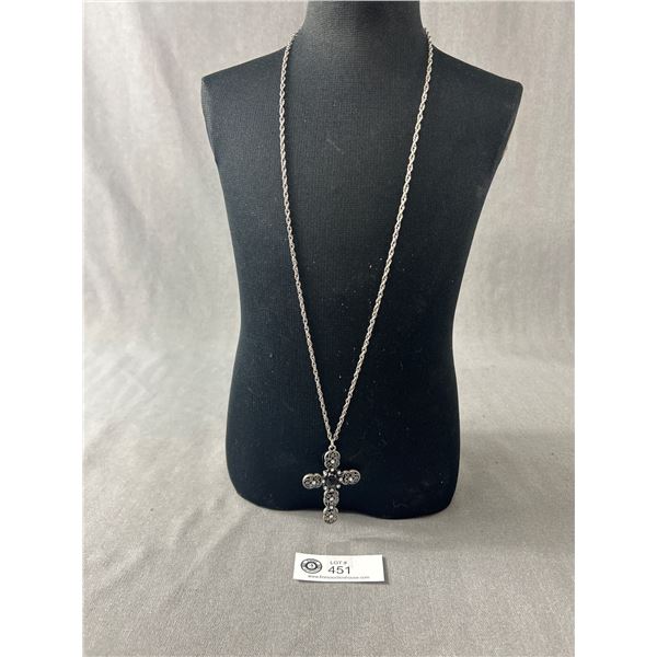 Vintage Cross Pendant with Long Chain Necklace