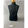 Image 1 : Nice Cubic ZirconiaStones Necklace 26" L & Pair of Earrings1.75 x 1" Diameter Both are in Beautiful 