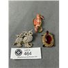 Image 1 : 3 Vintage Brooches, Turtle Owl and Seahorse