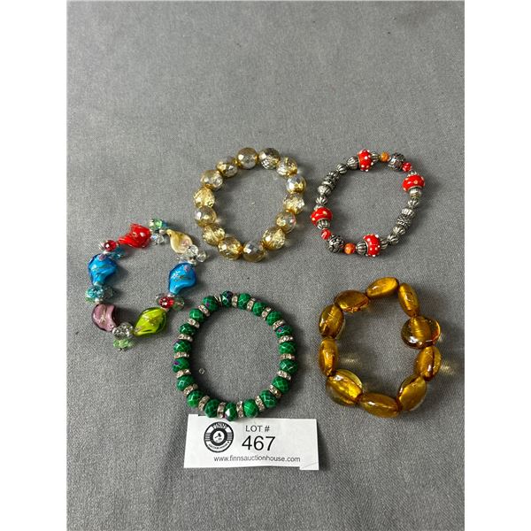 5 Great Art Glass & Crystal Beads Bracelets