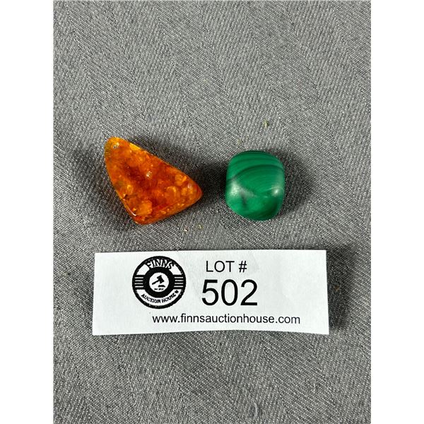 Nice Piece of Polished Amber & a Piece of Malachite