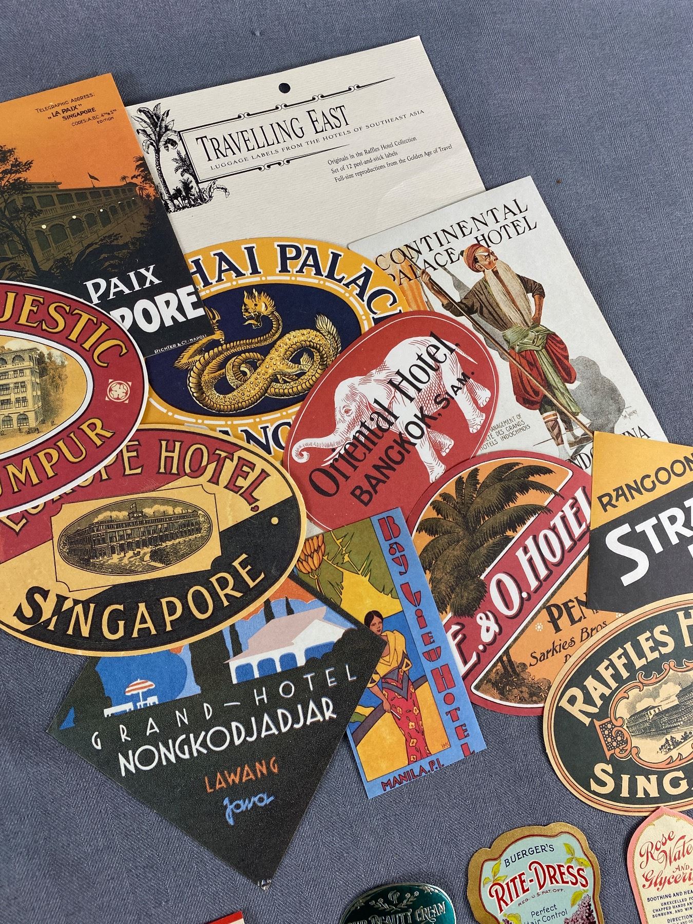 Raffles Hotels Luggage Film Prop Labels From Asia & Apothecary Labels
