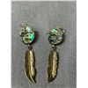 Image 2 : Vintage Abalone  with Feather Tassels Pair of Earrings