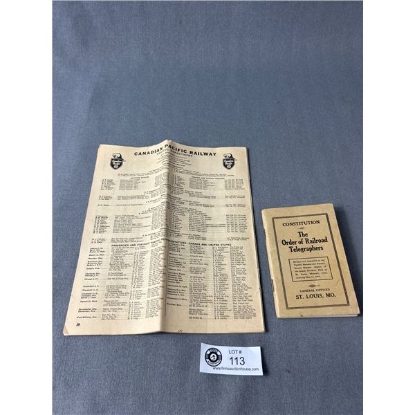 Antique 1919 Constitution of The Order of The Railroad Telegraphers & Canadian Pacific Railway Depar