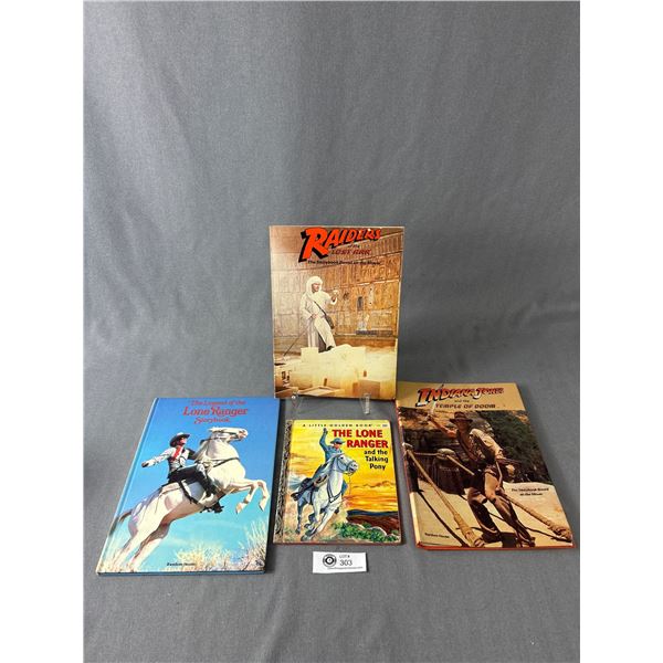 2 Vintage Lone Ranger Books (Small One 1958) & 2 Early 80's Indiana Jones Books