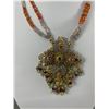 Image 2 : Genuine Gem Stones (Rock Crystal,Garnets & Carnelian) Beads w/ Pendant Necklace