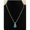 Image 1 : Chain w/ Blue Stone Pendant, Marked 18K. 15"L Choker. Not Tested