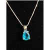 Image 2 : Chain w/ Blue Stone Pendant, Marked 18K. 15"L Choker. Not Tested