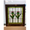 Image 1 : Vintage Wood Framed Stained Glass Window Pane. No Visible Damage To Glass. NO SHIPPING. Approx. 22" 