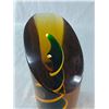 Image 2 : Gorgeous Heavy Art Glass Sculpture - Amber Glass w/ Twisted Eerald Green Through Centre- 7.5" Tall