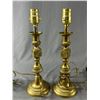 Image 2 : Good Pair Of Converted Victorian 1870-1880 Brass Candlestick Lamps 14" Tall