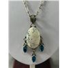 Image 2 : 925 Sterling Silver w/ Howlite & Blue Topaz Tassels Pendant & Heavy Link Chain Necklace,Tested & Mar