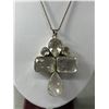 Image 2 : Heavy Silver Rock Crystal Stones Pendant w/ Chain Necklace