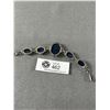 Image 2 : 925 Sterling Silver & Large Lapis Stones 7.5" Unusal Clasp Bracelet 25.1 Grams Adjustable - Marked &