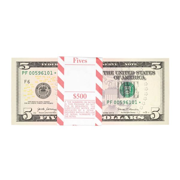 Pack of (100) Consecutive 2017A $5 Federal Reserve STAR Notes Atlanta