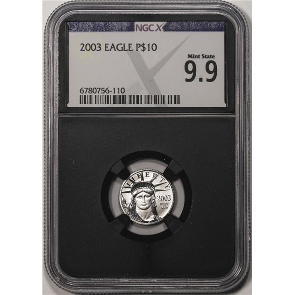 2003 $10 Platinum American Eagle Coin NGCX Mint State 9.9